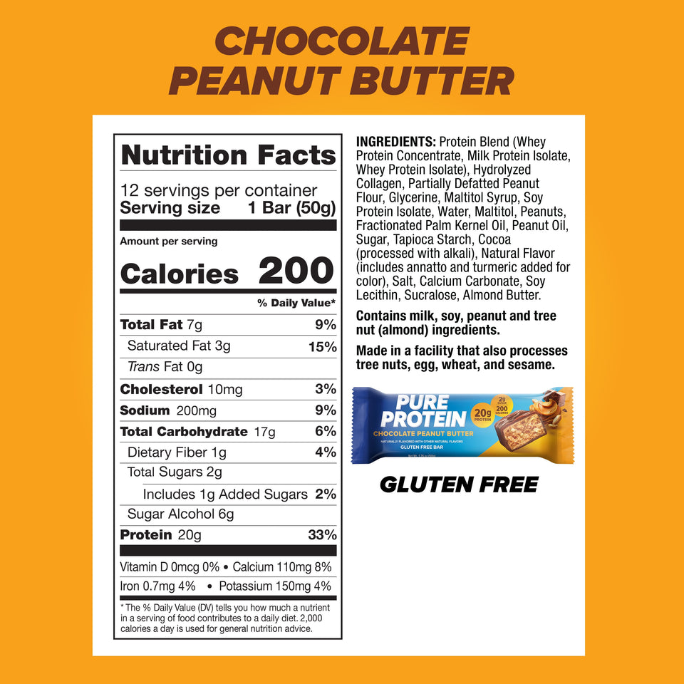 (3 Pack)  Bars, Chocolate Peanut Butter, 20G Protein, Gluten Free, 1.76 Oz, 12 Ct
