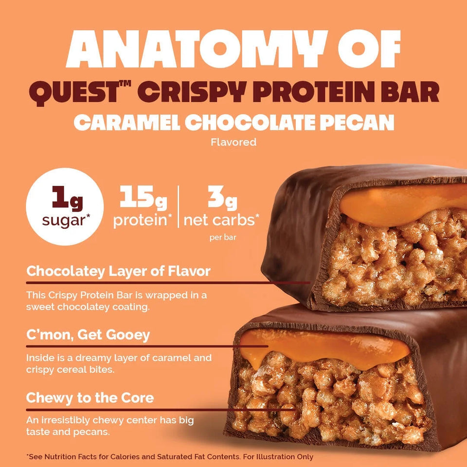 (3 Pack)  Crispy Protein Bar, 15G Protein, Chocolate Caramel Pecan Flavored, Gluten Free, 4 Count