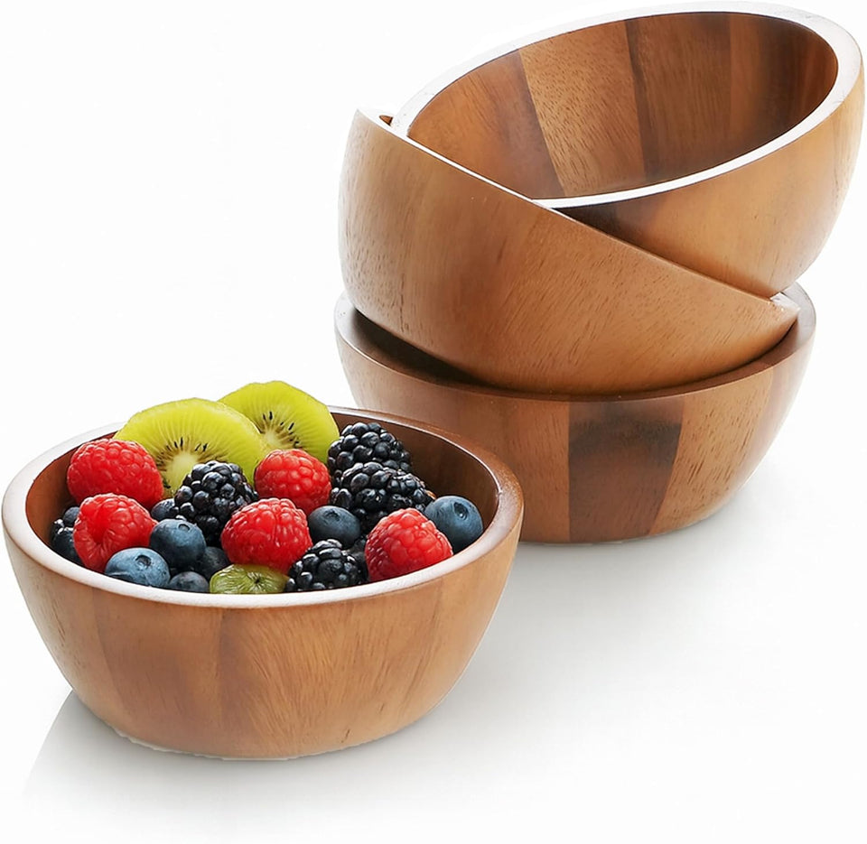 Set of 4 Acacia Wood Individual Serving Bowls for Salads, Fruits, Snacks, Nuts, Candy, 6 1/2" X 2 1/2"