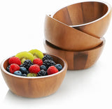 Set of 4 Acacia Wood Individual Serving Bowls for Salads, Fruits, Snacks, Nuts, Candy, 6 1/2" X 2 1/2"