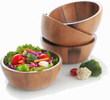 Set of 4 Acacia Wood Individual Serving Bowls for Salads, Fruits, Snacks, Nuts, Candy, 6 1/2" X 2 1/2"