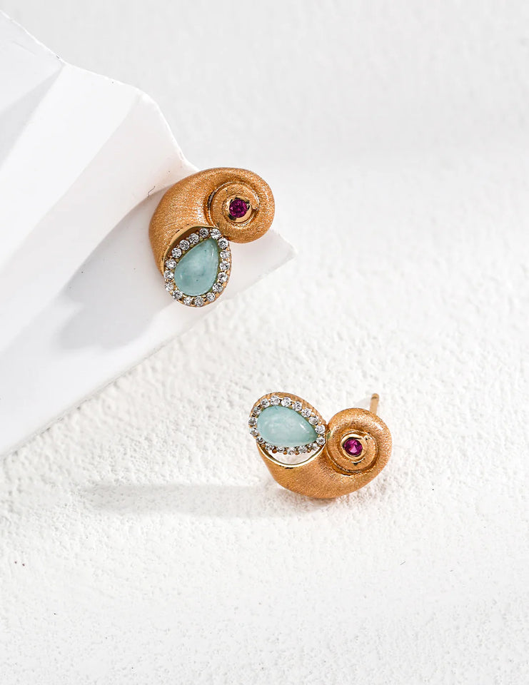Nautilus Shell Zircon Stud Earrings