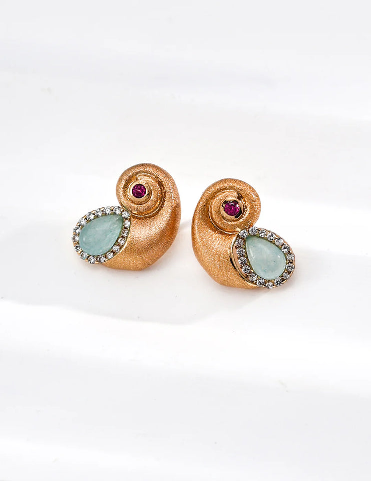 Nautilus Shell Zircon Stud Earrings