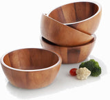 Set of 4 Acacia Wood Individual Serving Bowls for Salads, Fruits, Snacks, Nuts, Candy, 6 1/2" X 2 1/2"