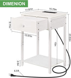 Nightstand End Table with Charging Station, USB Ports, Drawer and Storage Shelf, White