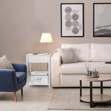 Nightstand End Table with Charging Station, USB Ports, Drawer and Storage Shelf, White