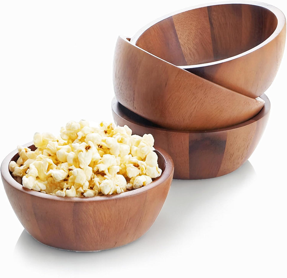 Set of 4 Acacia Wood Individual Serving Bowls for Salads, Fruits, Snacks, Nuts, Candy, 6 1/2" X 2 1/2"