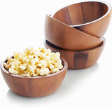 Set of 4 Acacia Wood Individual Serving Bowls for Salads, Fruits, Snacks, Nuts, Candy, 6 1/2" X 2 1/2"