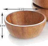 Set of 4 Acacia Wood Individual Serving Bowls for Salads, Fruits, Snacks, Nuts, Candy, 6 1/2" X 2 1/2"