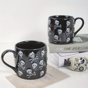 "Spooky Fun" Halloween Skull Ceramic Mug - 24Oz Large Capacity, Microwave Safe, Reusable Coffee & Beer Cup For Adults - Perfect Gift For Men & Women, Ideal For Halloween Decor