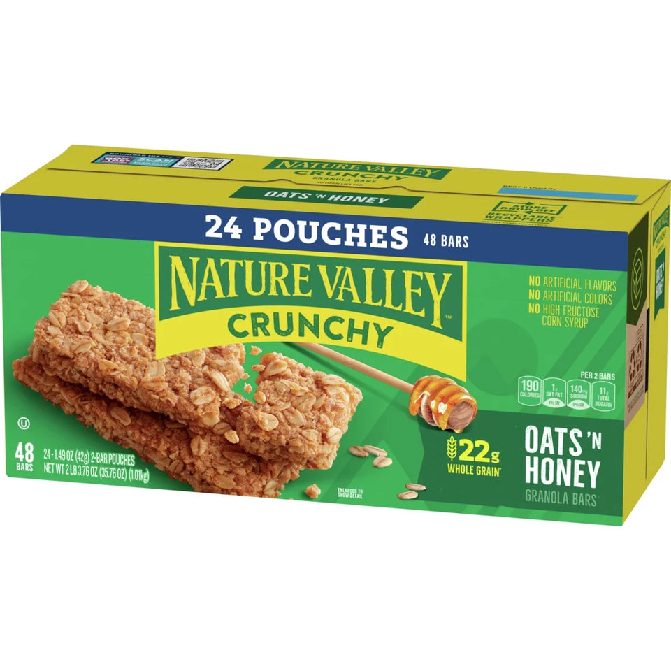 (6 Pack)  Crunchy Granola Bars, Oats 'N Honey, 48 Count, 35.76 Oz (24 Pouches)
