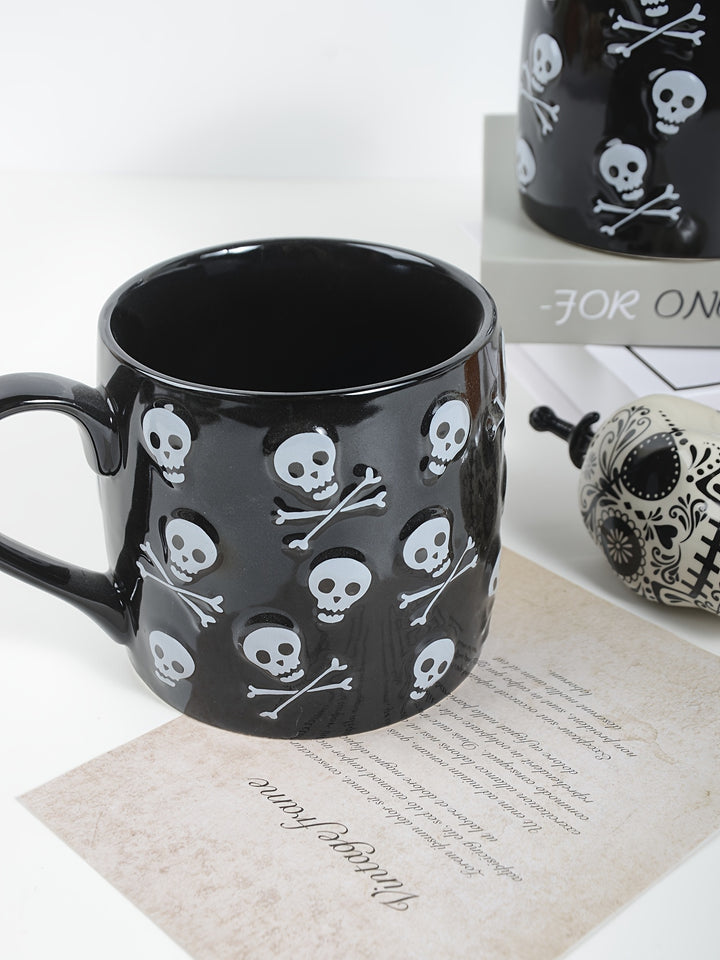 "Spooky Fun" Halloween Skull Ceramic Mug - 24Oz Large Capacity, Microwave Safe, Reusable Coffee & Beer Cup For Adults - Perfect Gift For Men & Women, Ideal For Halloween Decor