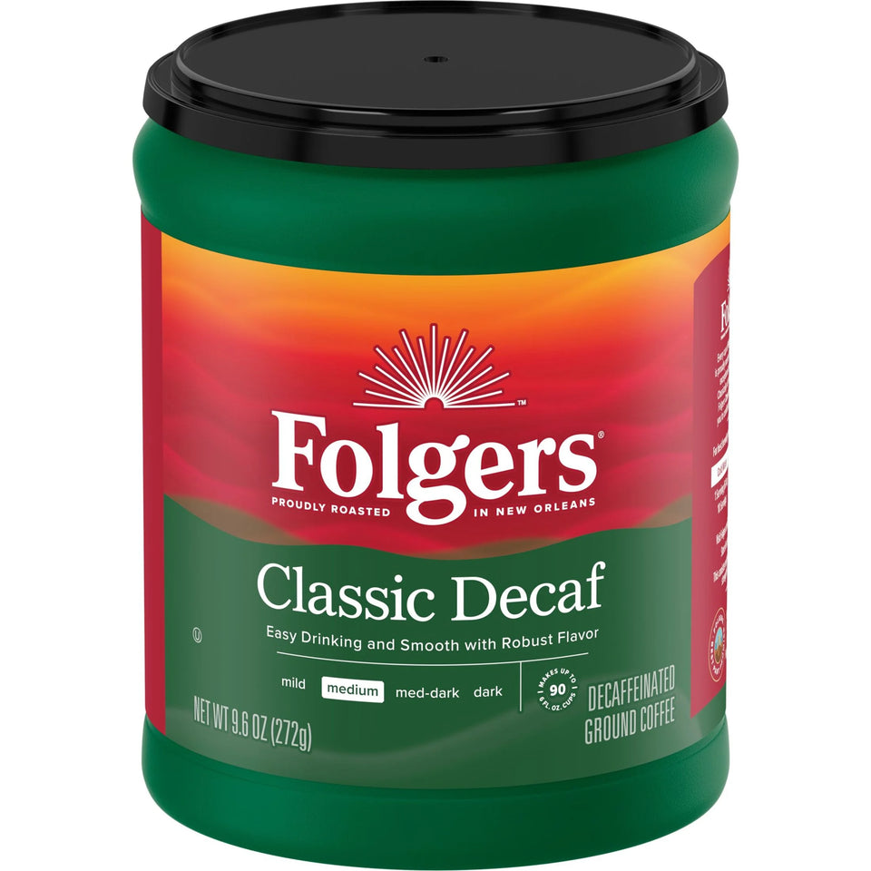 (6 Pack)  Decaf Coffee, Ground Coffee, Classic Medium Roast, 9.6 Oz Canister