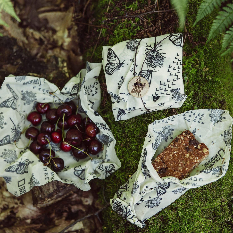 Plastic Free  National Geographic Explorer Pack, Eco Friendly Reusable Sandwich & Food Wrap Set, Sustainable, Zero Waste Food Storage - 1 Sandwich Wrap, 2 Medium Food Wraps