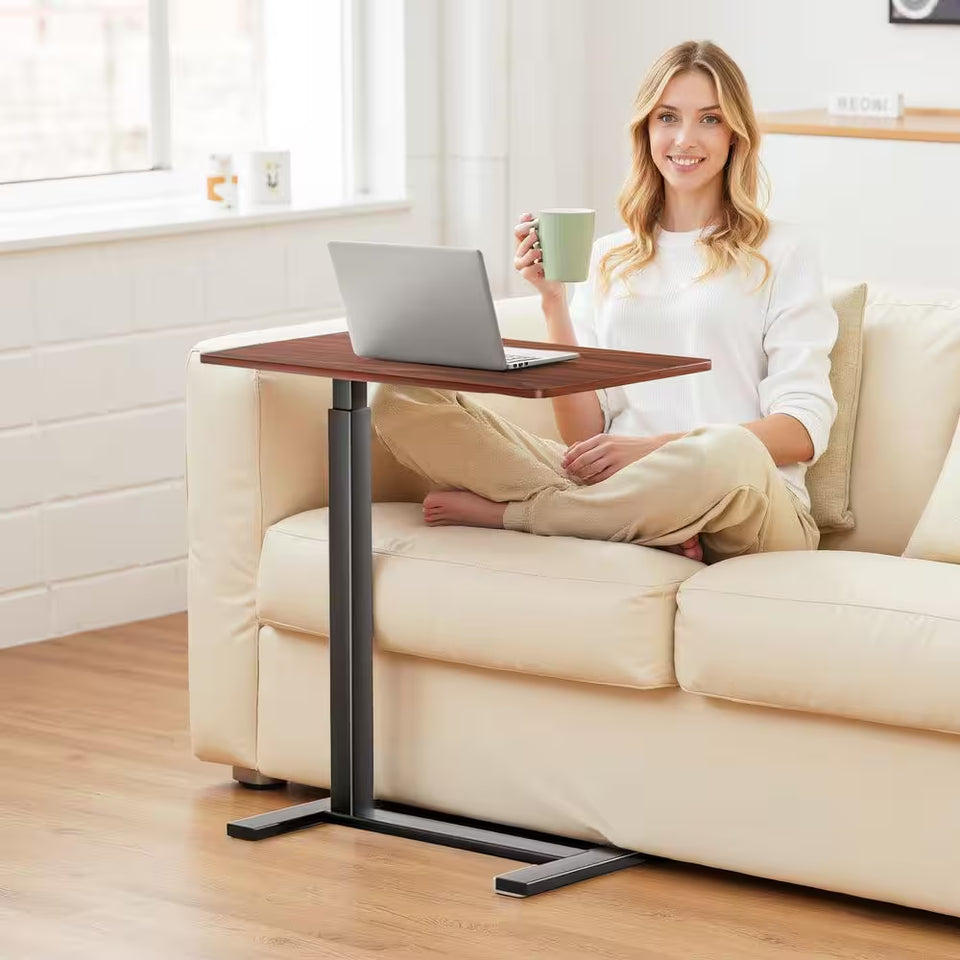 27.56 In. Rust Brown Laptop Desk with Wheels, Adjustable Height Overbed Bedside Table Mobile Standing Desk
