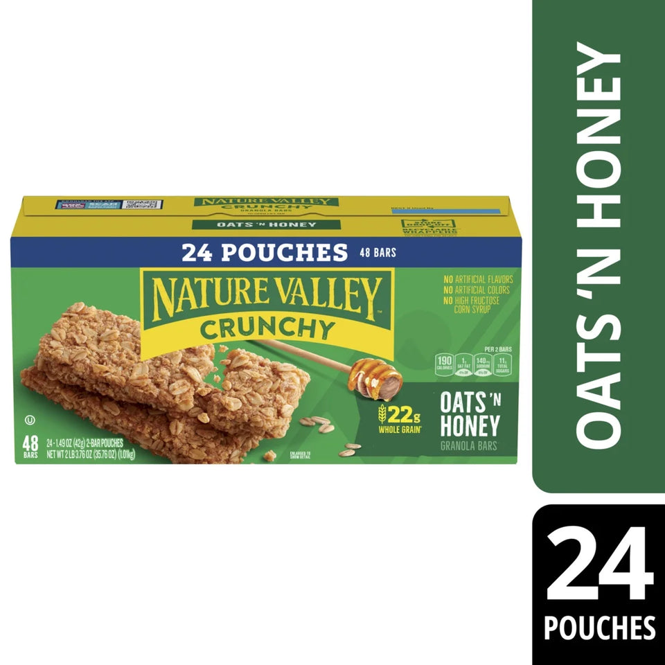 (6 Pack)  Crunchy Granola Bars, Oats 'N Honey, 48 Count, 35.76 Oz (24 Pouches)