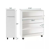 Movable Slim Storage Cart White Wooden Kitchen Cart with 3-Tier Adjustable Shelves Rolling Cart for Home Organizer