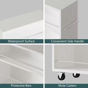 Movable Slim Storage Cart White Wooden Kitchen Cart with 3-Tier Adjustable Shelves Rolling Cart for Home Organizer