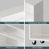 Movable Slim Storage Cart White Wooden Kitchen Cart with 3-Tier Adjustable Shelves Rolling Cart for Home Organizer