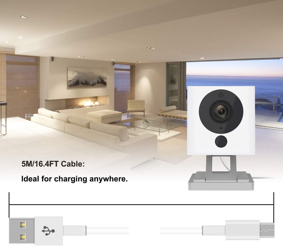 16.4FT Power Extension Cable for Wyzecam/Wyzecam V3/ Wyzecam Pan/Wyze Cam Pan V2/ Kasacam/Nestcam Indoor/Yi Cam,Usb to Micro USB Charging and Data Sync Cord 2 Pack