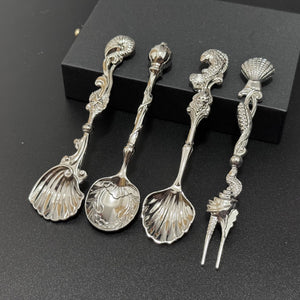 "Ocean Love" 4pcs/Set Gorgerous Vintage-Inspired Silvery Coffee Spoon Set - Perfect for Collectors & Entertaining