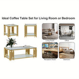 "Modern Rectangle Clear Glass Coffee Table with Golden Stainless Steel Legs, 51.18"" Center Table for Living Room, Home Office"