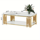 "Modern Rectangle Clear Glass Coffee Table with Golden Stainless Steel Legs, 51.18"" Center Table for Living Room, Home Office"