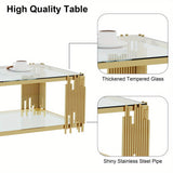 "Modern Rectangle Clear Glass Coffee Table with Golden Stainless Steel Legs, 51.18"" Center Table for Living Room, Home Office"