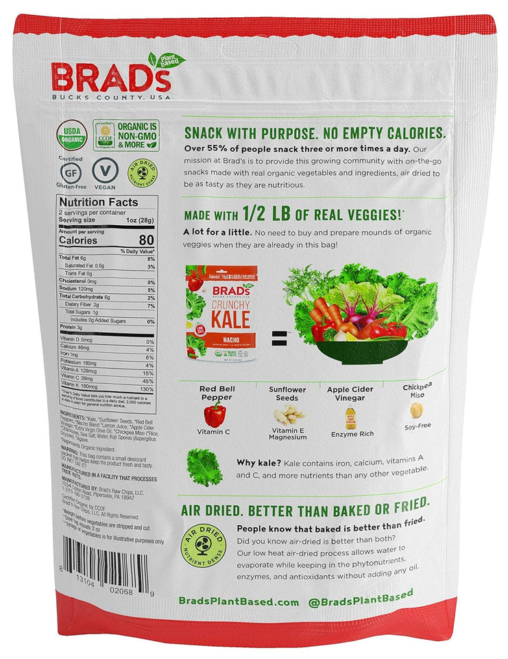 Organic Crunchy Kale, Nacho, 6 Bags, 12 Servings Total