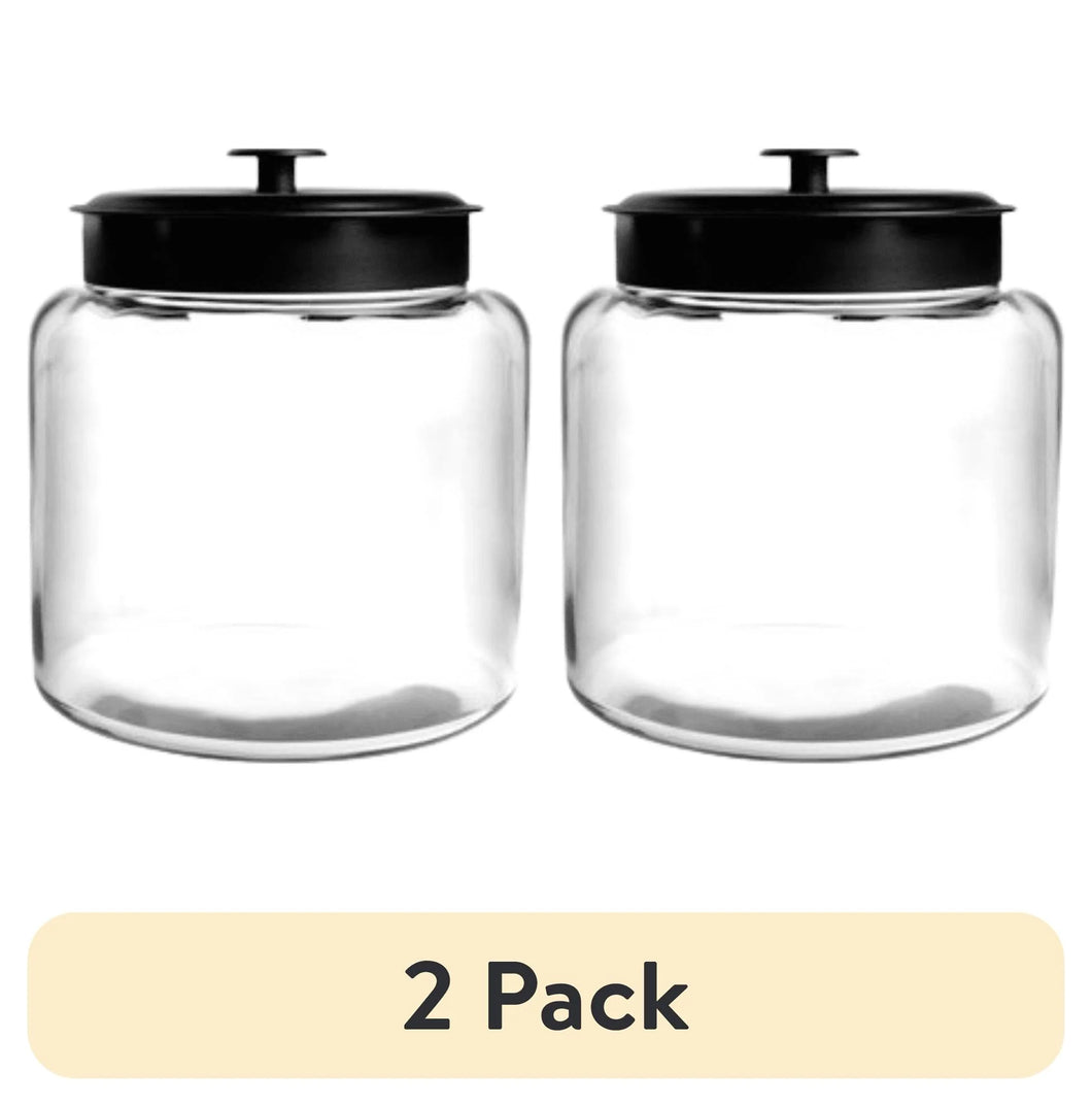 (2 Pack)  Montana Glass Jar with Black Metal Lid, 64 Ounce