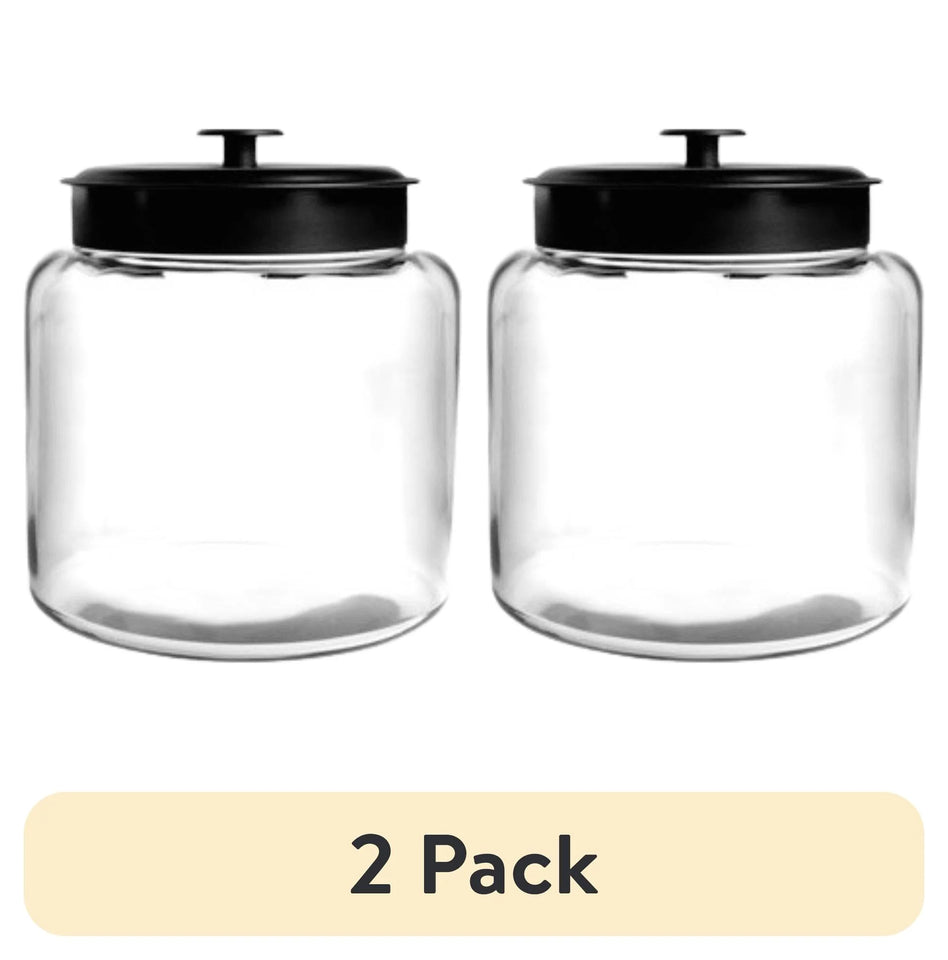 (2 Pack)  Montana Glass Jar with Black Metal Lid, 64 Ounce