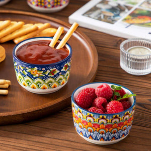 6-Piece 3 Oz. Porcelain Cupcake Pan Set Bohemian Creme Brulee Ramekins Souffle Dishes Dipping Sauce Ice Cream Bowls