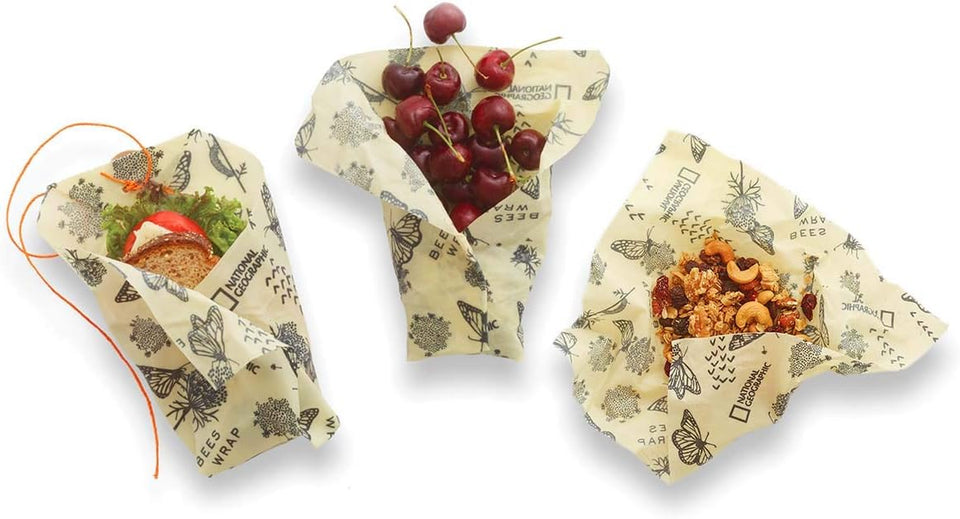 Plastic Free  National Geographic Explorer Pack, Eco Friendly Reusable Sandwich & Food Wrap Set, Sustainable, Zero Waste Food Storage - 1 Sandwich Wrap, 2 Medium Food Wraps