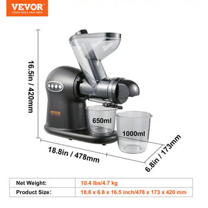 Slow Masticating Juicer, 2-Speed Mode Cold Press Juicer Machine with Reverse Function, Quiet Motor Slow Juicer