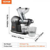 Slow Masticating Juicer, 2-Speed Mode Cold Press Juicer Machine with Reverse Function, Quiet Motor Slow Juicer