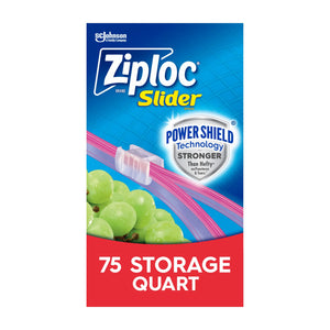 (4 Pack) ® Brand Storage Slider Quart Bags, Power Shield™ Technology, Expandable Bottom, 75 Count
