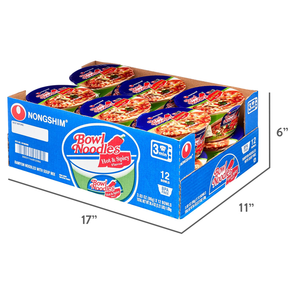 (2 Pack)  Bowl Noodle Hot & Spicy Ramen Noodle Soup Bowl, 3.03Oz X 12, Shelf-Stable