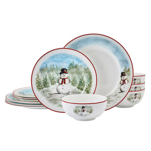 Snowman Enchantment 12-Piece Bone China Dinnerware Set