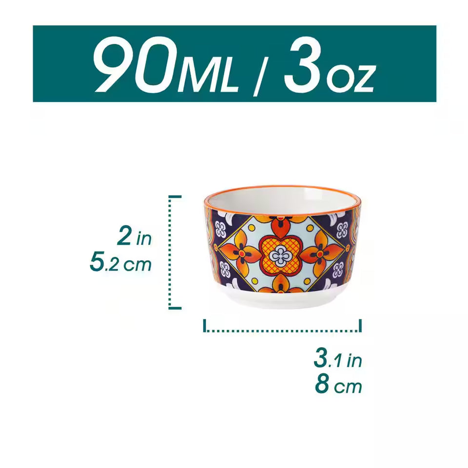 6-Piece 3 Oz. Porcelain Cupcake Pan Set Bohemian Creme Brulee Ramekins Souffle Dishes Dipping Sauce Ice Cream Bowls