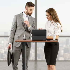 27.56 In. Rust Brown Laptop Desk with Wheels, Adjustable Height Overbed Bedside Table Mobile Standing Desk