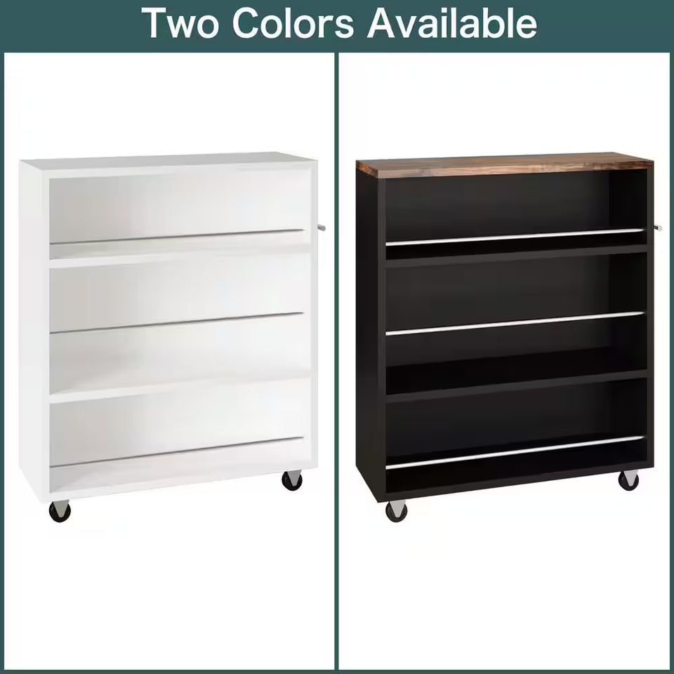 Movable Slim Storage Cart White Wooden Kitchen Cart with 3-Tier Adjustable Shelves Rolling Cart for Home Organizer