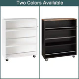 Movable Slim Storage Cart White Wooden Kitchen Cart with 3-Tier Adjustable Shelves Rolling Cart for Home Organizer