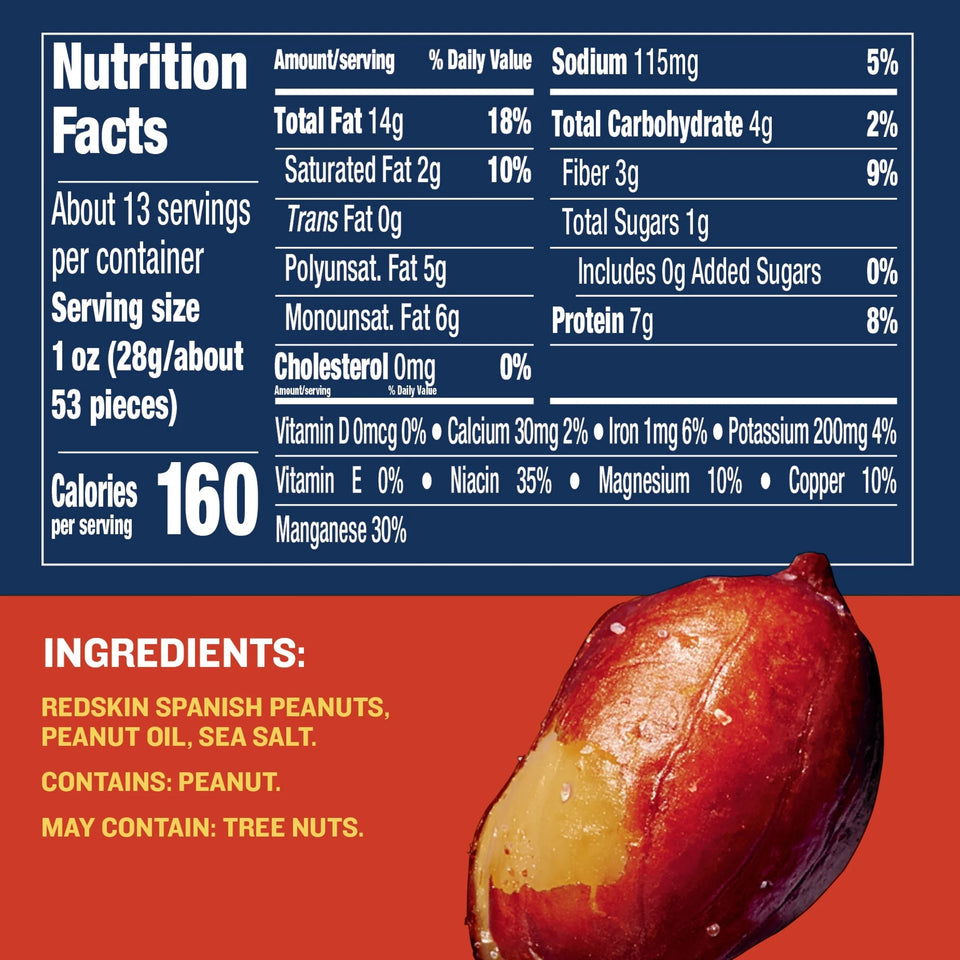 (6 Pack)  Redskin Spanish Peanuts, Roasted Salted Peanuts, Plant Based Protein, 12.5 Oz Steel Can