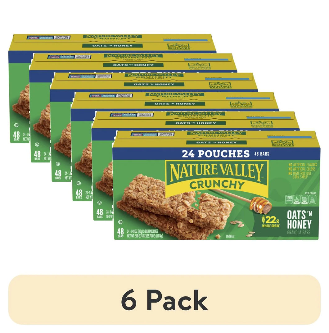 (6 Pack)  Crunchy Granola Bars, Oats 'N Honey, 48 Count, 35.76 Oz (24 Pouches)