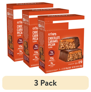 (3 Pack)  Crispy Protein Bar, 15G Protein, Chocolate Caramel Pecan Flavored, Gluten Free, 4 Count