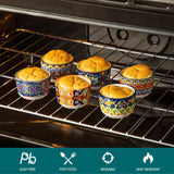 6-Piece 3 Oz. Porcelain Cupcake Pan Set Bohemian Creme Brulee Ramekins Souffle Dishes Dipping Sauce Ice Cream Bowls
