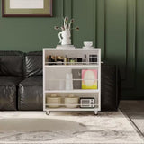Movable Slim Storage Cart White Wooden Kitchen Cart with 3-Tier Adjustable Shelves Rolling Cart for Home Organizer