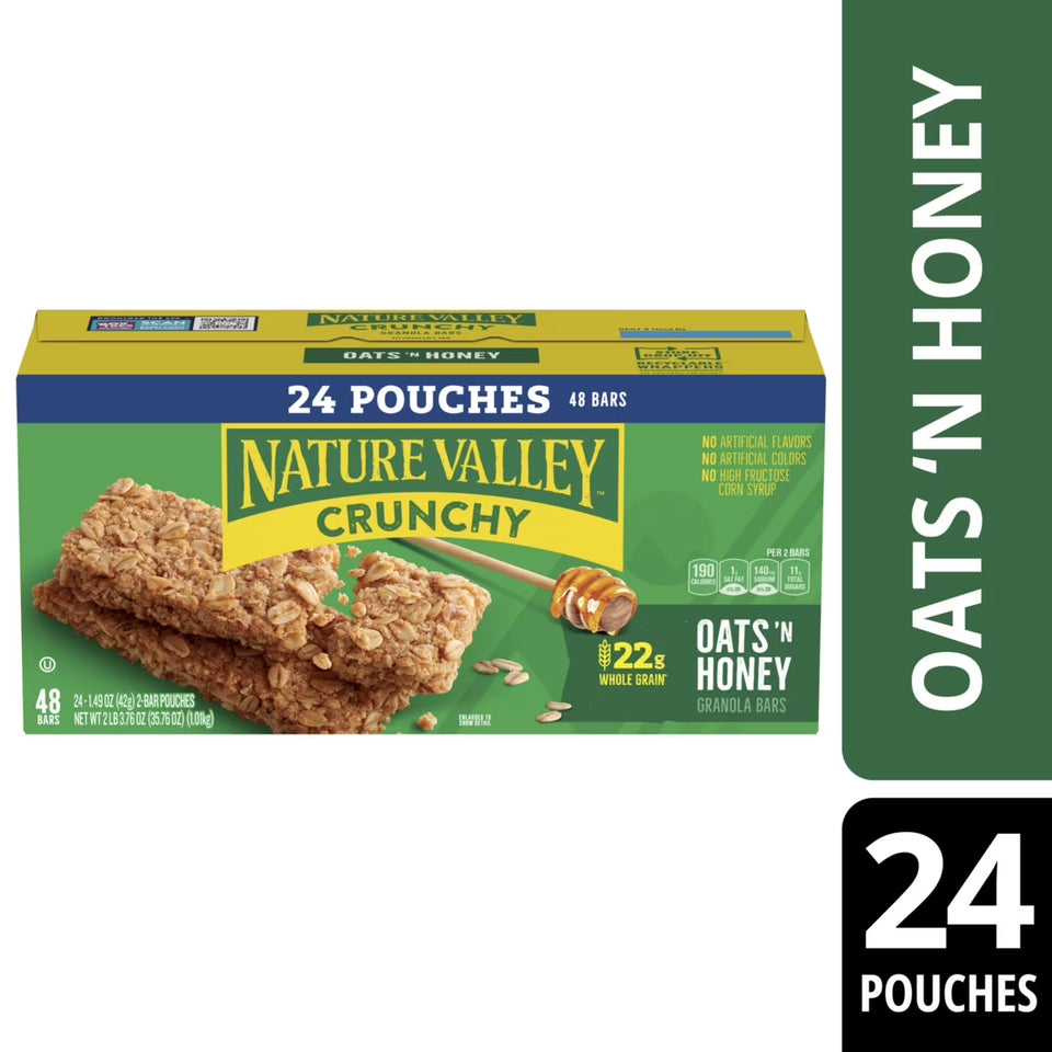 (6 Pack)  Crunchy Granola Bars, Oats 'N Honey, 48 Count, 35.76 Oz (24 Pouches)
