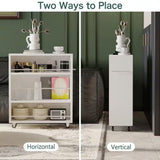 Movable Slim Storage Cart White Wooden Kitchen Cart with 3-Tier Adjustable Shelves Rolling Cart for Home Organizer