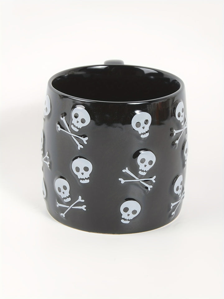 "Spooky Fun" Halloween Skull Ceramic Mug - 24Oz Large Capacity, Microwave Safe, Reusable Coffee & Beer Cup For Adults - Perfect Gift For Men & Women, Ideal For Halloween Decor